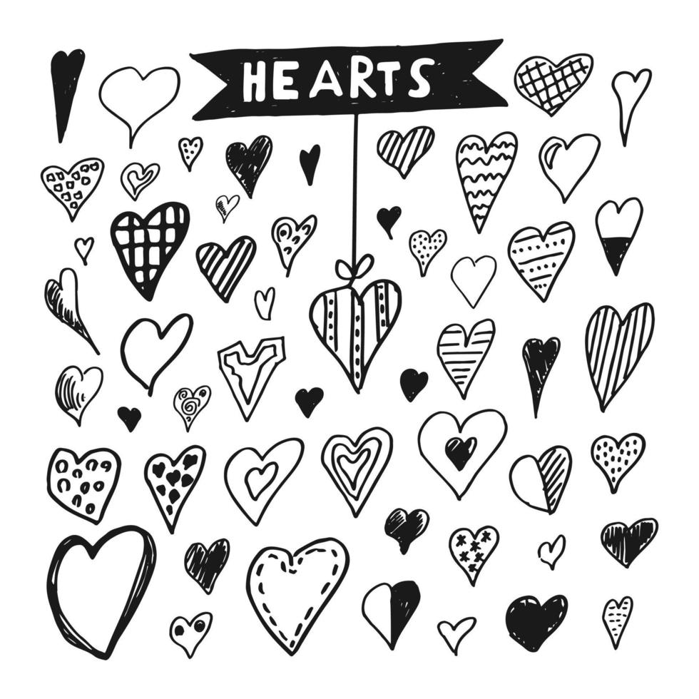 conjunto de iconos de corazón de estilo de dibujo a mano. ilustración vectorial vector