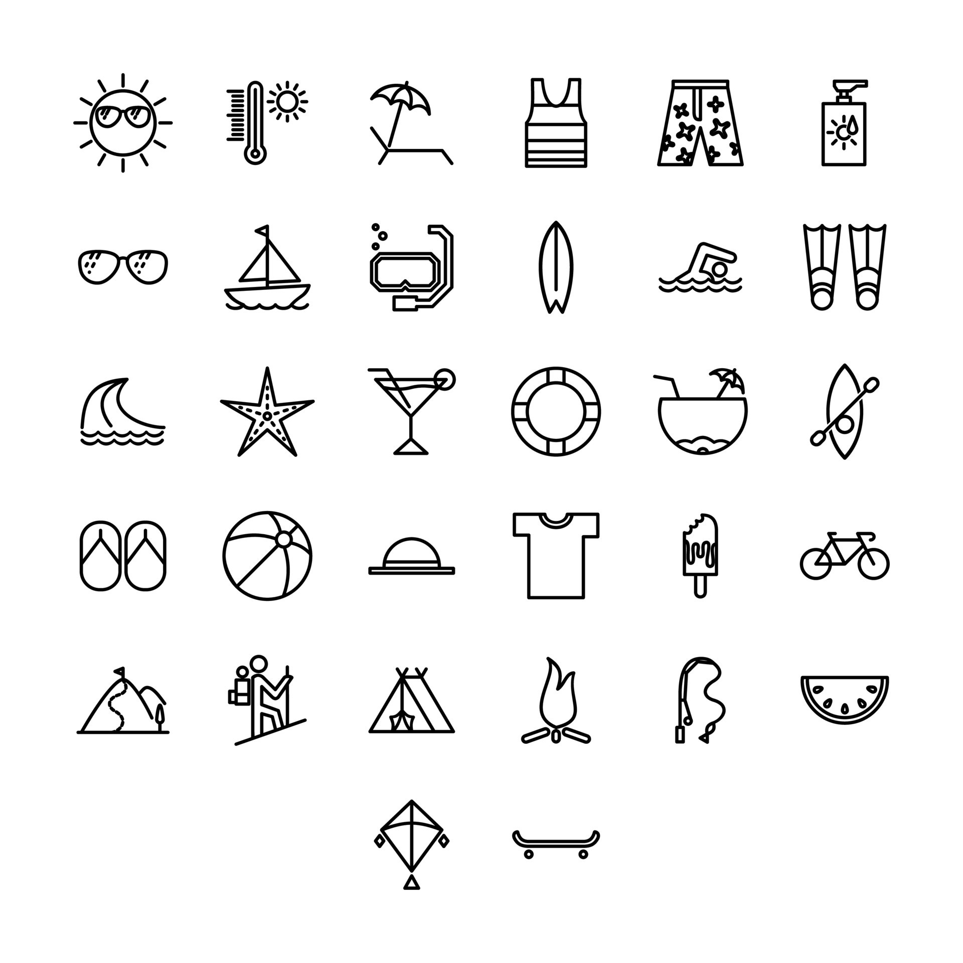 Summer line icon set, travel symbols collection, vector sketches, logo ...