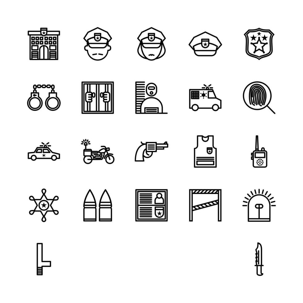 conjunto de iconos de policía. esquema conjunto de iconos de vector de policía para diseño web aislado sobre fondo blanco