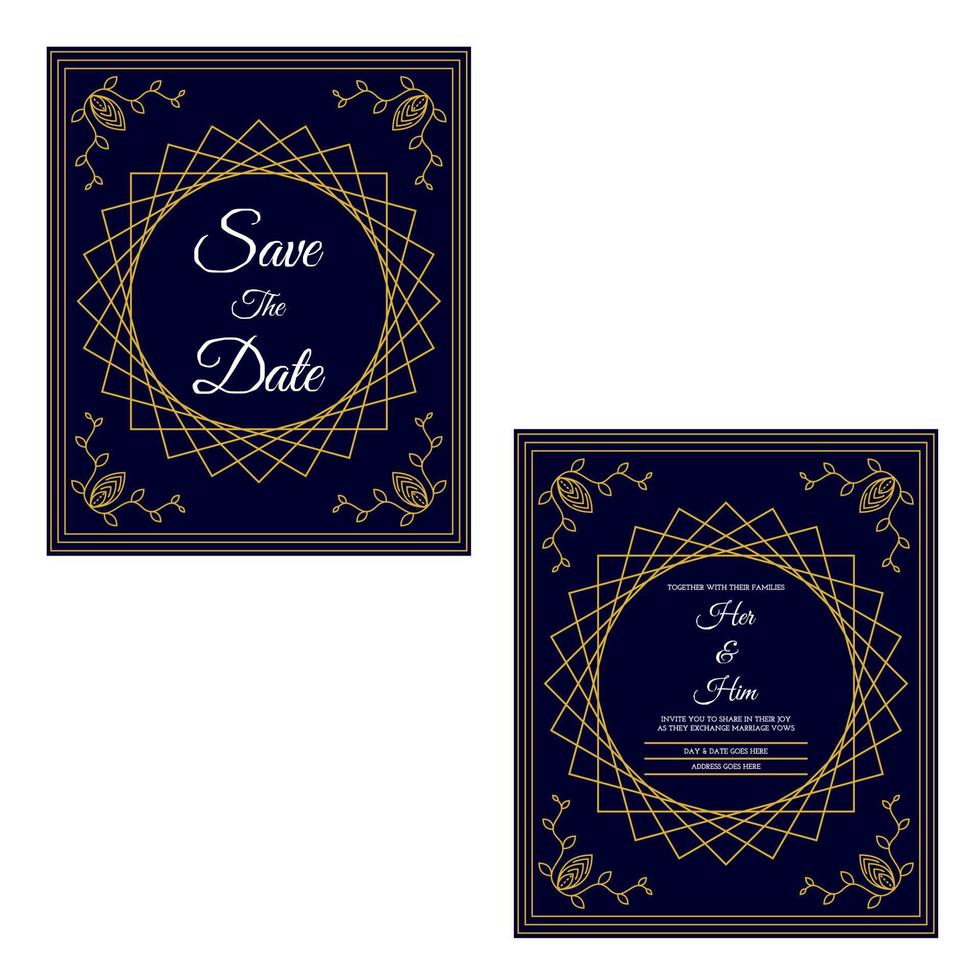 Wedding Invitation, floral invite thank you, rsvp modern card Design in copper peony with navy blue and tropical palm leaf greenery eucalyptus branches decorative Vector elegant rustic template