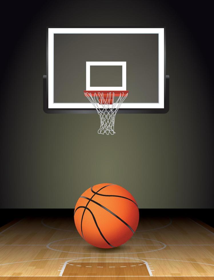 ilustración de pelota y aro de cancha de baloncesto vector