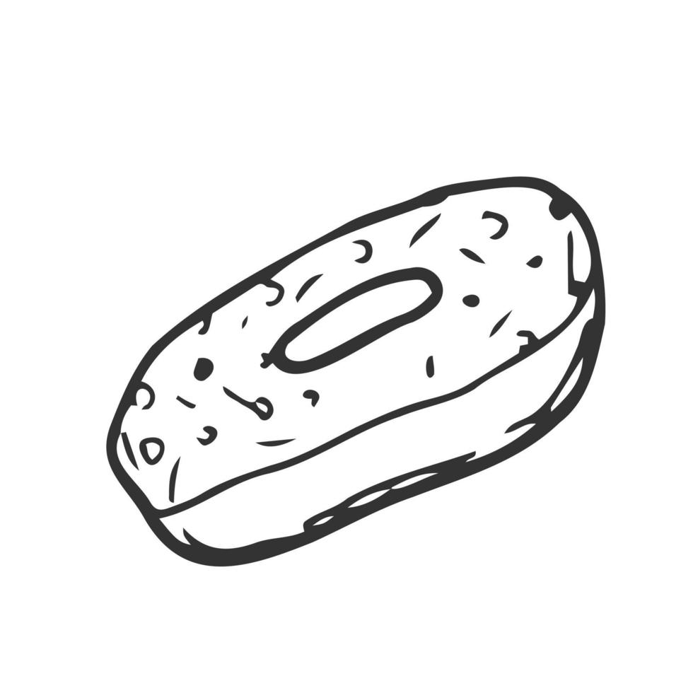 Donut illustration. Hand drawn Sketch of doughnut. Fast food illustration in doodle style. vector