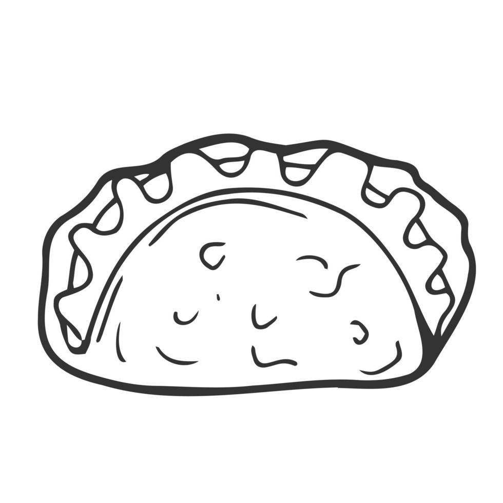 taco con cáscara de tortilla icono de vector de arte de línea de almuerzo mexicano para aplicaciones de alimentos y sitios web