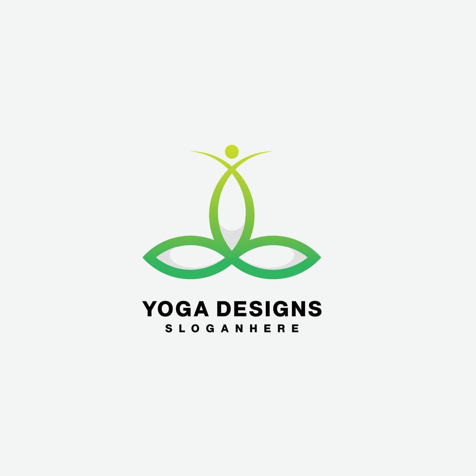 yoga with leaf people logo line design template vector