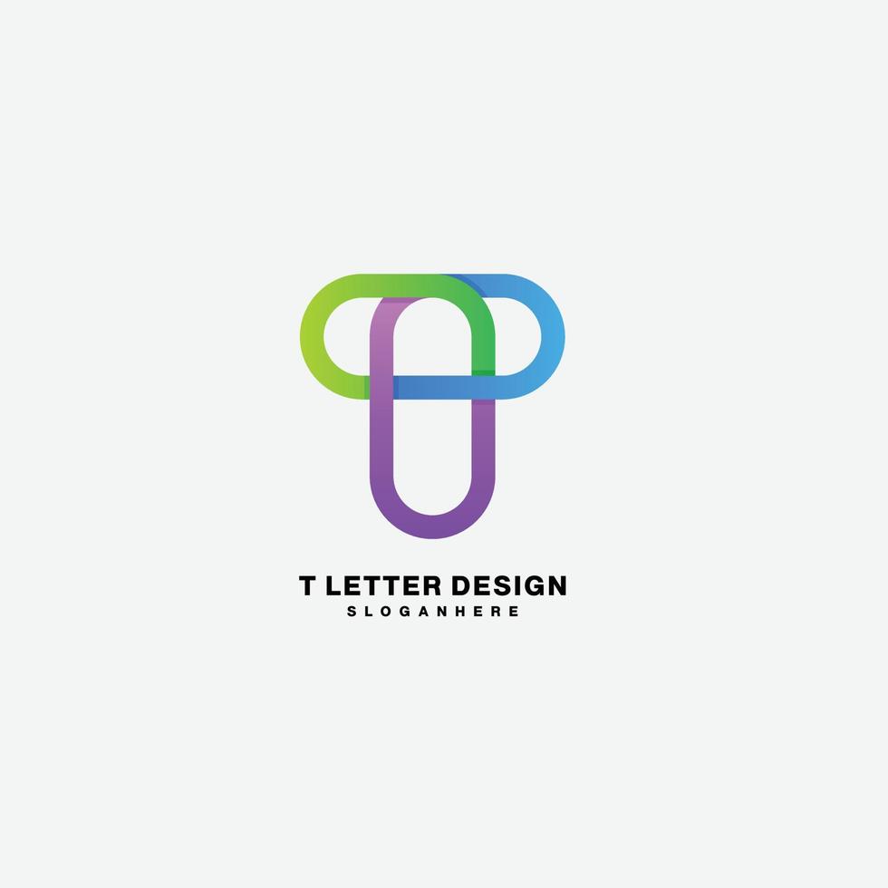 initial t line art logo gradient color design template vector