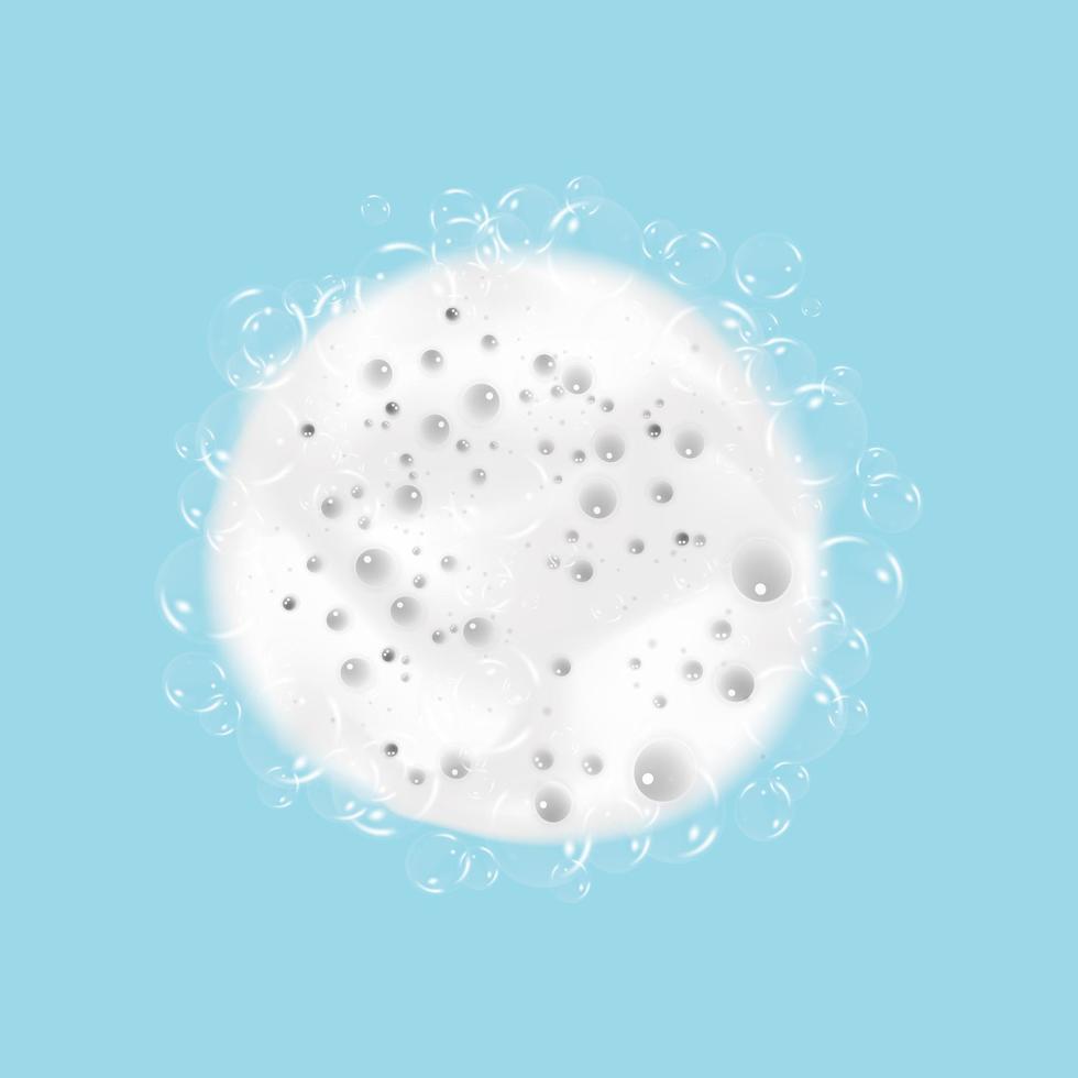 espuma de baño aislada en un fondo azul. textura de burbujas de champú. Ilustración de vector de espuma de baño y champú.