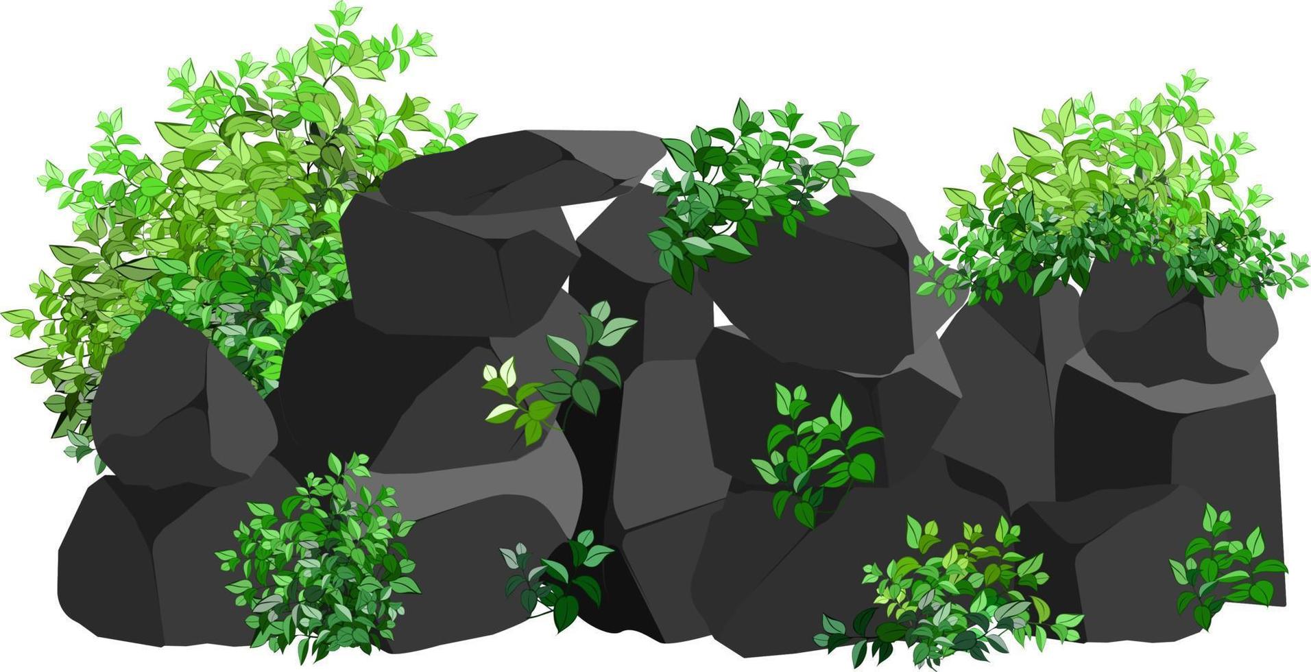 A set of black charcoal of various shapes and plants.Collection of pieces of coal, graphite, basalt and anthracite. The concept of mining and ore in a mine.Rock fragments,boulders. vector