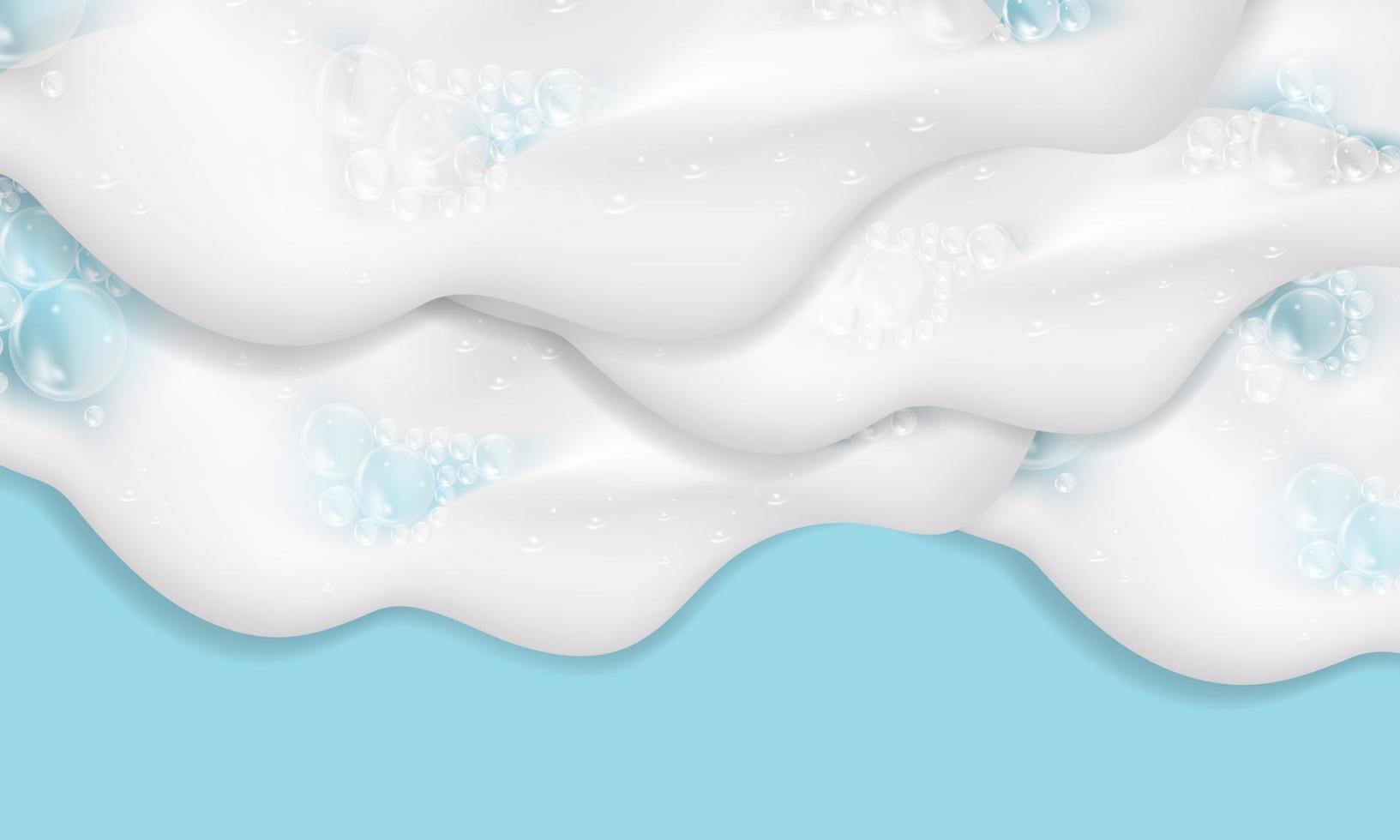 espuma de baño aislada en un fondo azul. textura de burbujas de champú. Ilustración de vector de espuma de baño y champú.