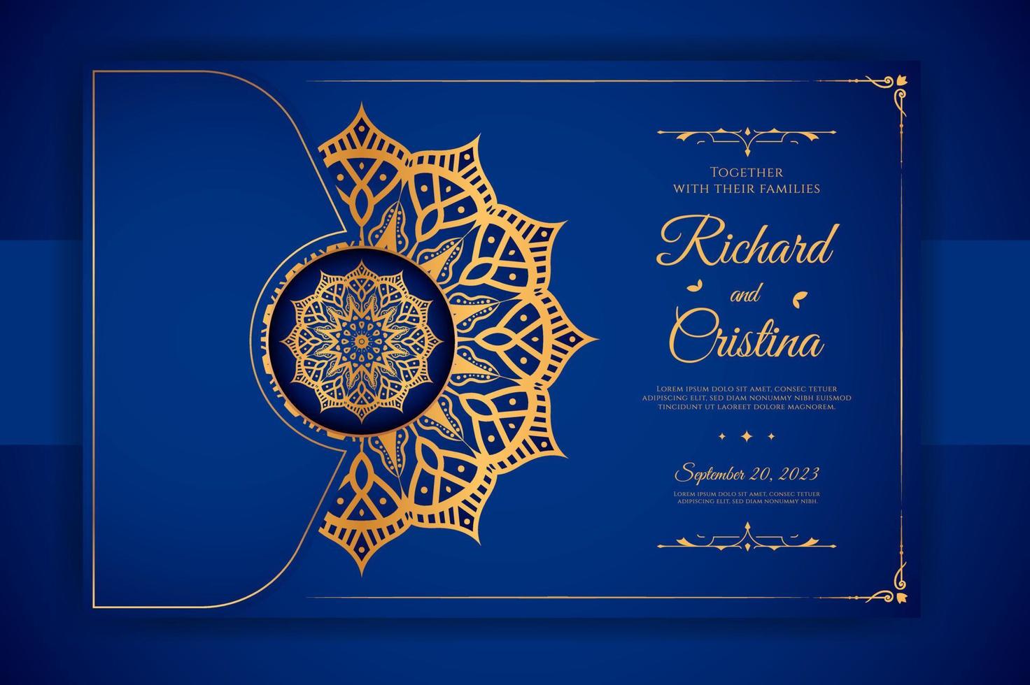 plantilla de tarjeta de invitación de boda de mandala de lujo con patrón de fondo islámico árabe vector