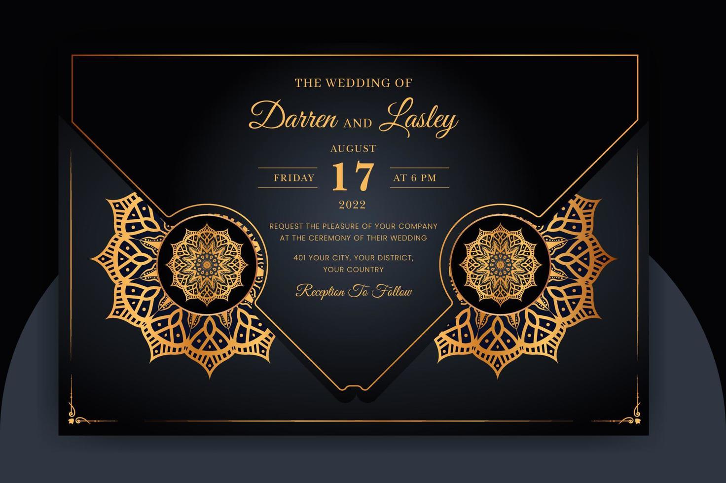 plantilla de tarjeta de invitación de boda de mandala de lujo con patrón de fondo islámico árabe vector