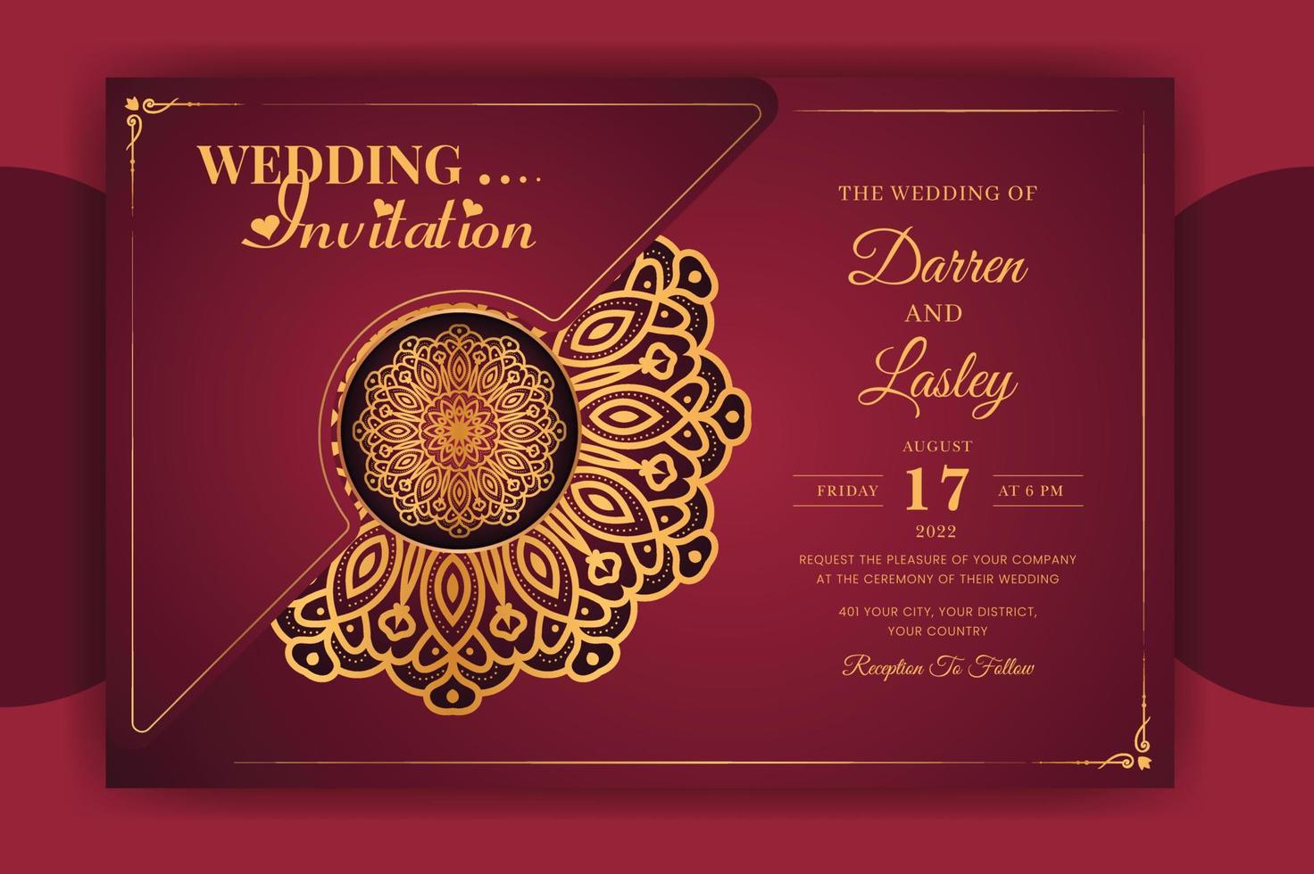 plantilla de tarjeta de invitación de boda de mandala de lujo con patrón de fondo islámico árabe vector