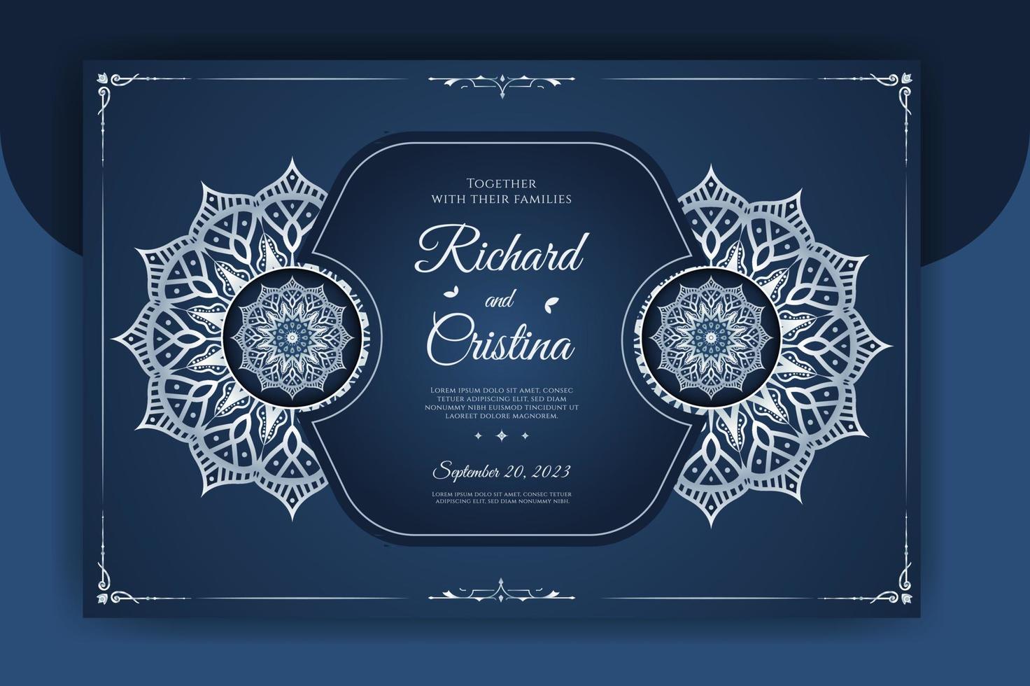 plantilla de tarjeta de invitación de boda de mandala de lujo con patrón de fondo islámico árabe vector