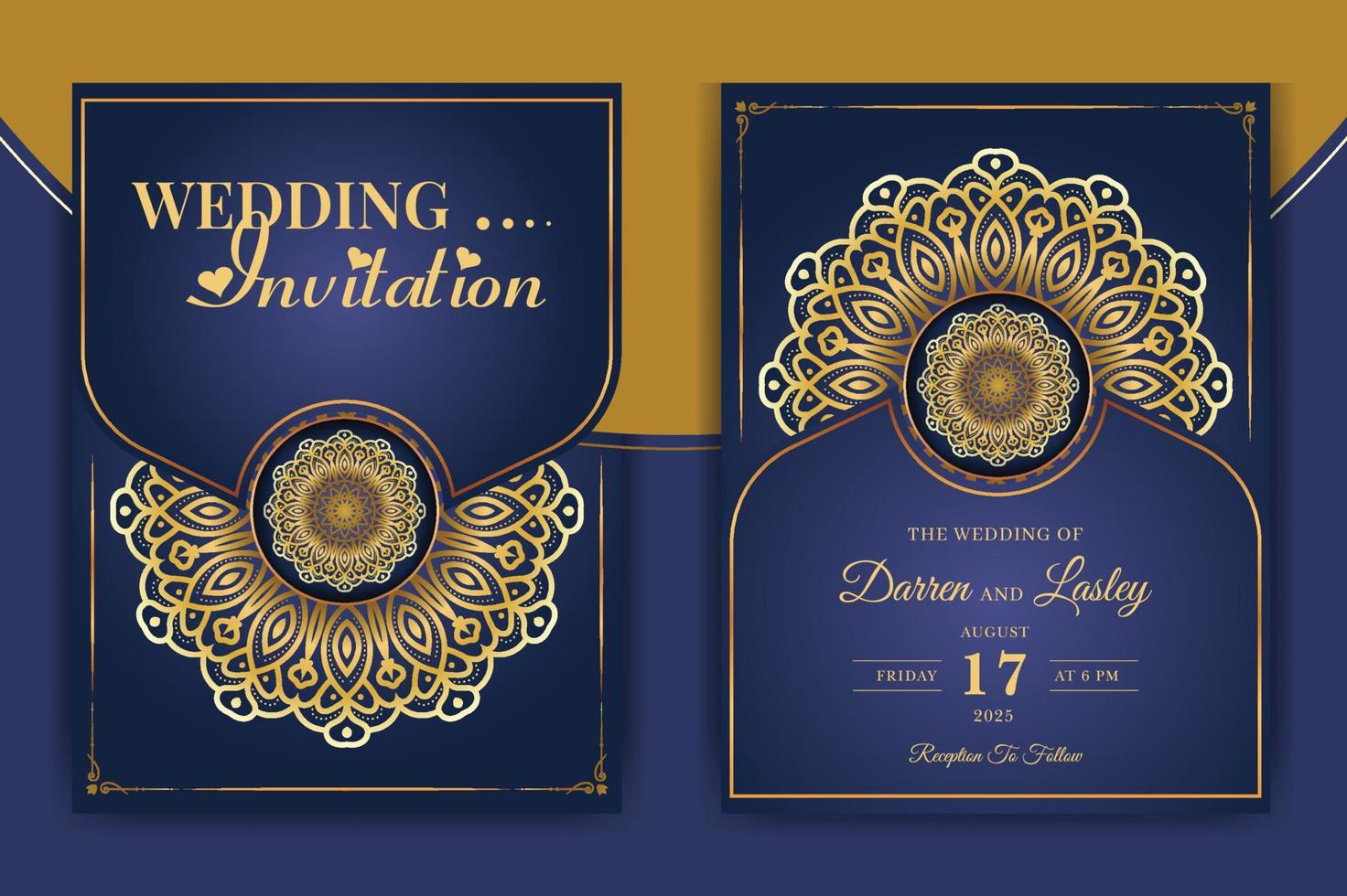 plantilla de tarjeta de invitación de boda de mandala de lujo con patrón de fondo islámico árabe vector