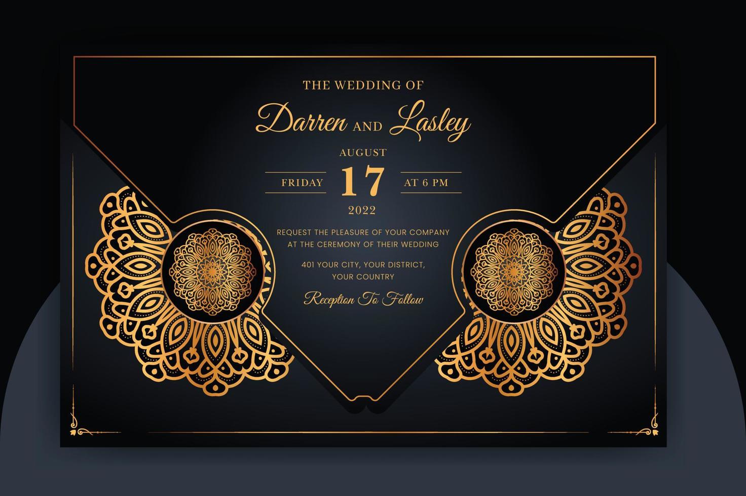 plantilla de tarjeta de invitación de boda de mandala de lujo con patrón de fondo islámico árabe vector