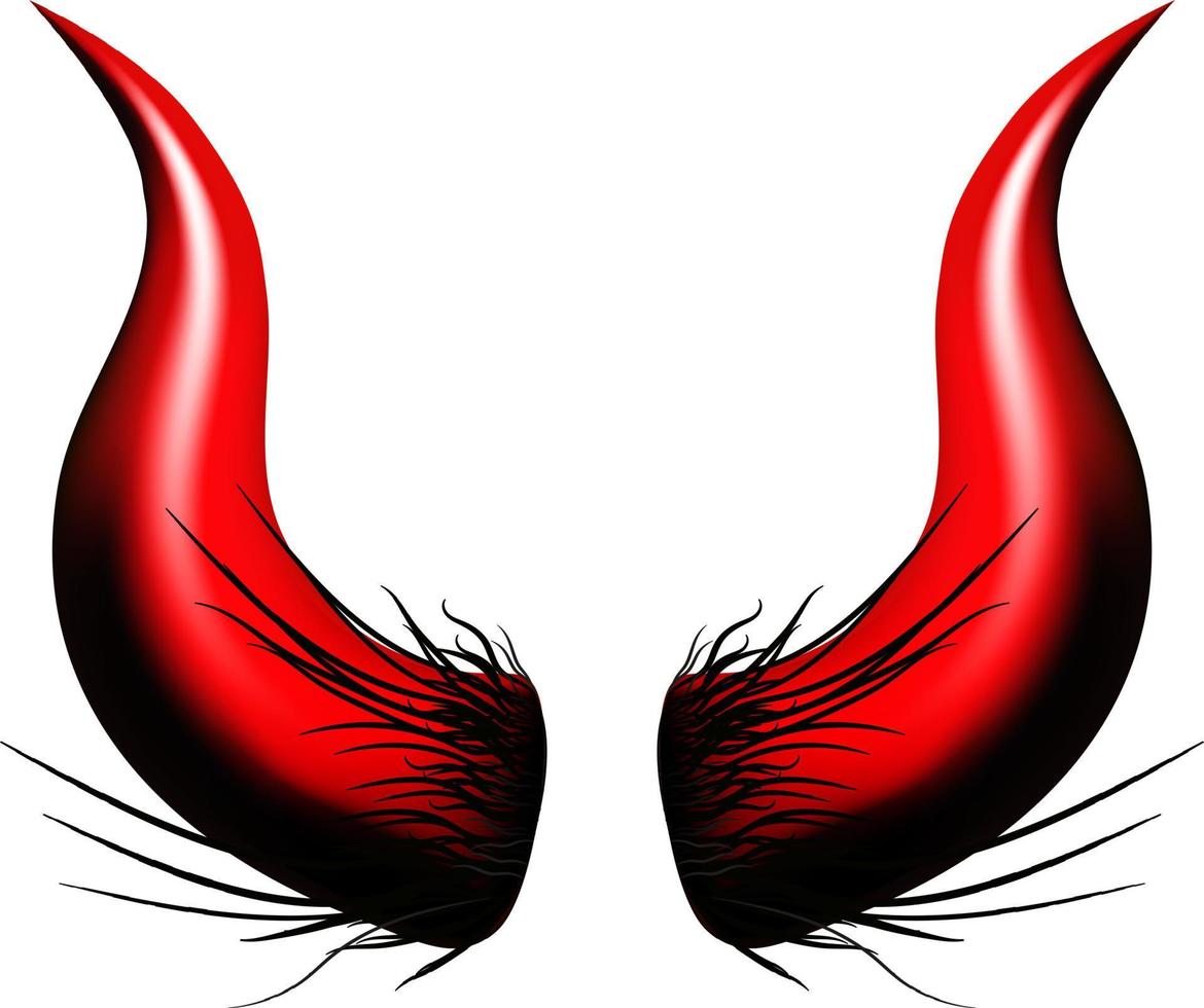 Set of red demon or devil horns.Halloween and carnival symbol.Evil monster attributes collection.Vector realistic illustration isolated on white background. vector