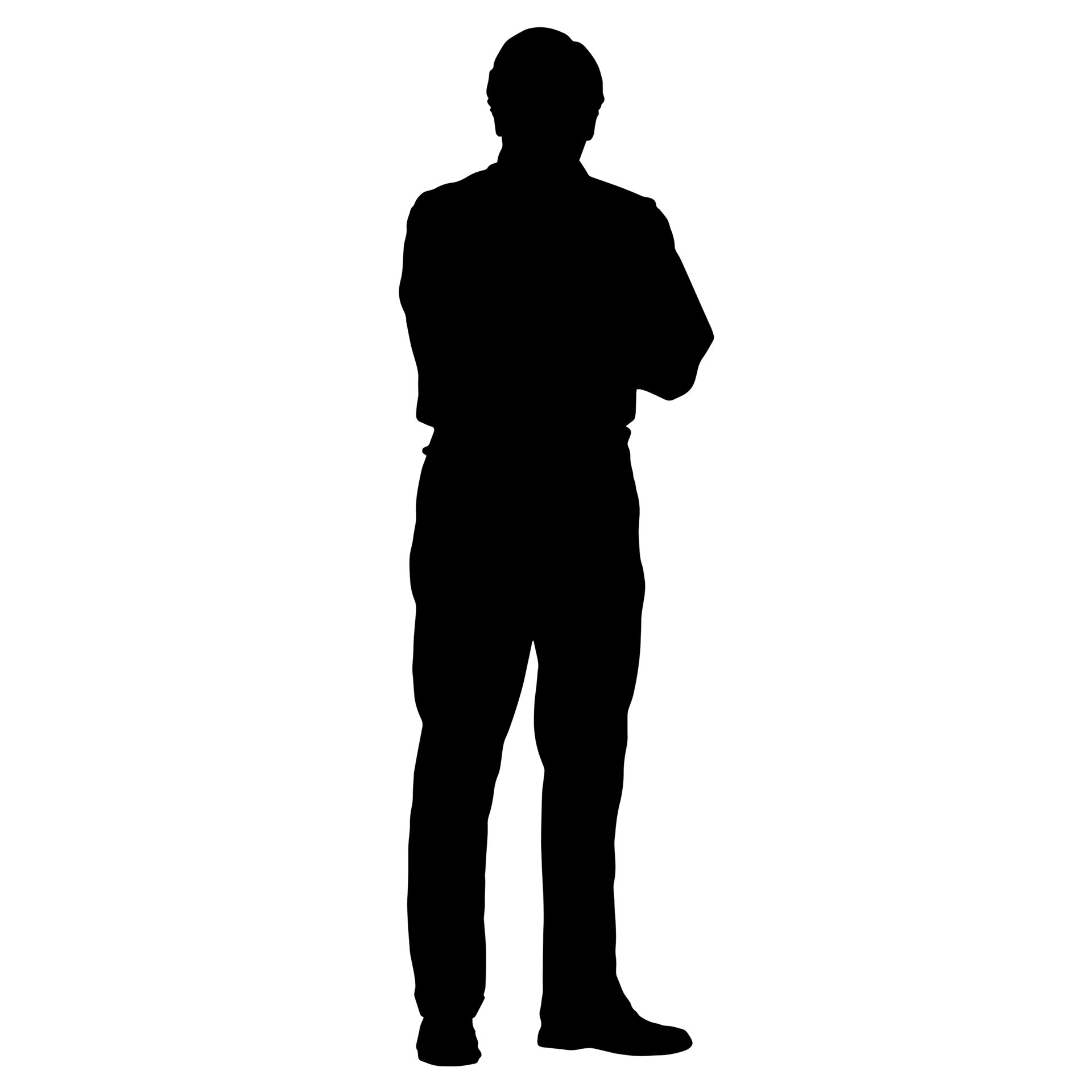 Vector silhouettes of men. Standing man shape. Black color on isolated