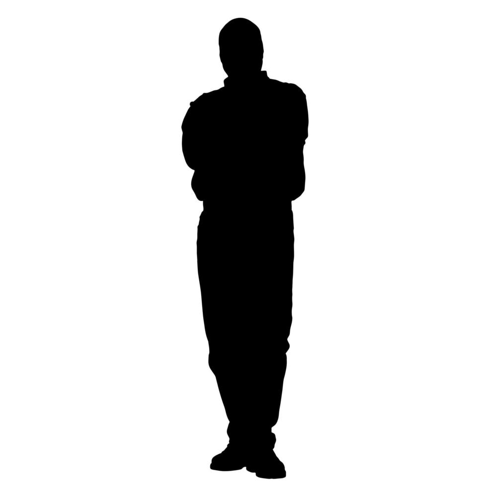 Vector silhouettes of men. Standing man shape. Black color on isolated white background. Graphic illustration.