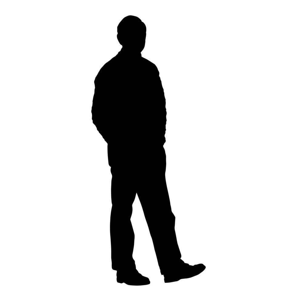 Vector silhouettes of men. Standing man shape. Black color on isolated white background. Graphic illustration.