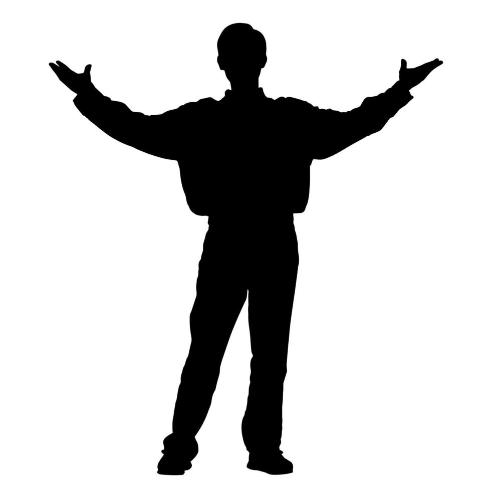 Vector silhouettes of men. Standing man shape. Black color on isolated white background. Graphic illustration.