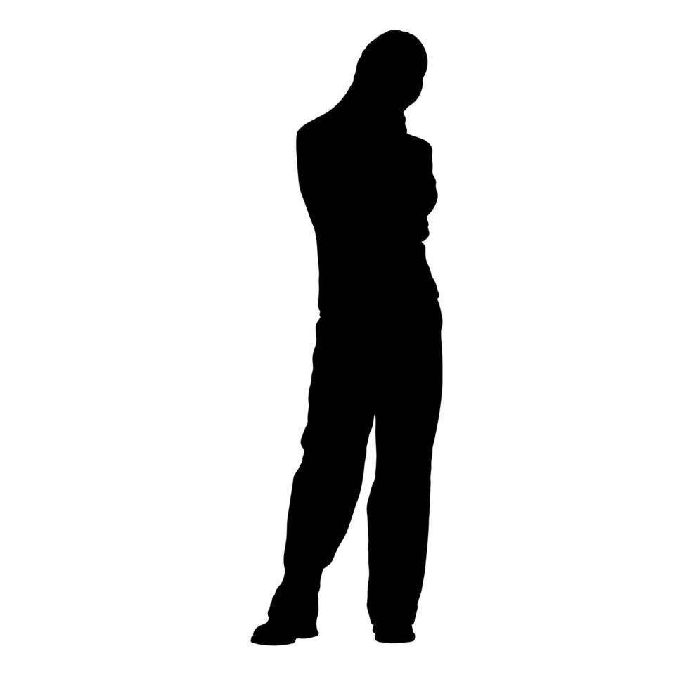 Vector silhouettes of men. Standing man shape. Black color on isolated white background. Graphic illustration.