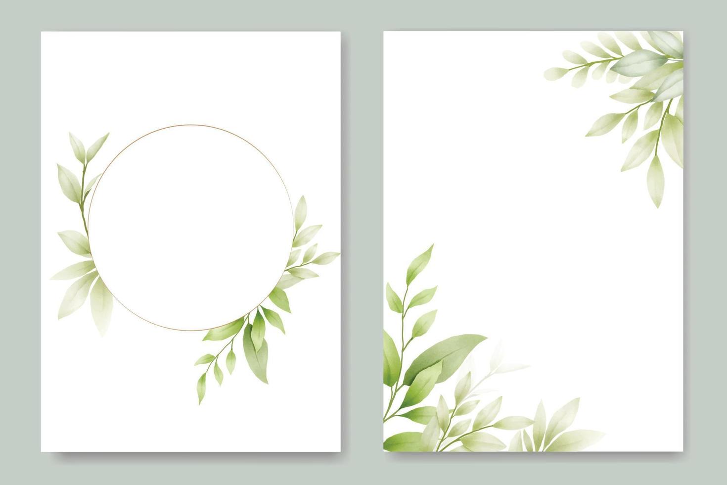 Wedding invitation Card with Green Leaves watercolor vector