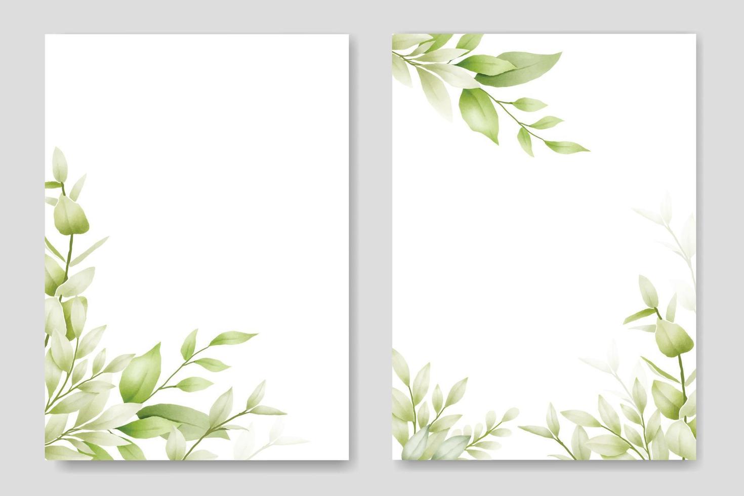 Wedding invitation Card with Green Leaves watercolor vector