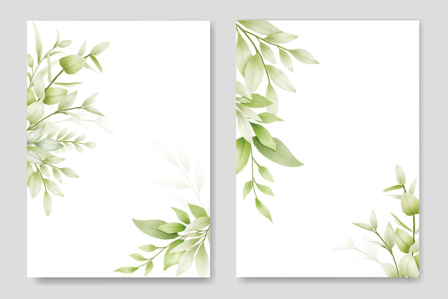 Wedding invitation Card with Green Leaves watercolor vector