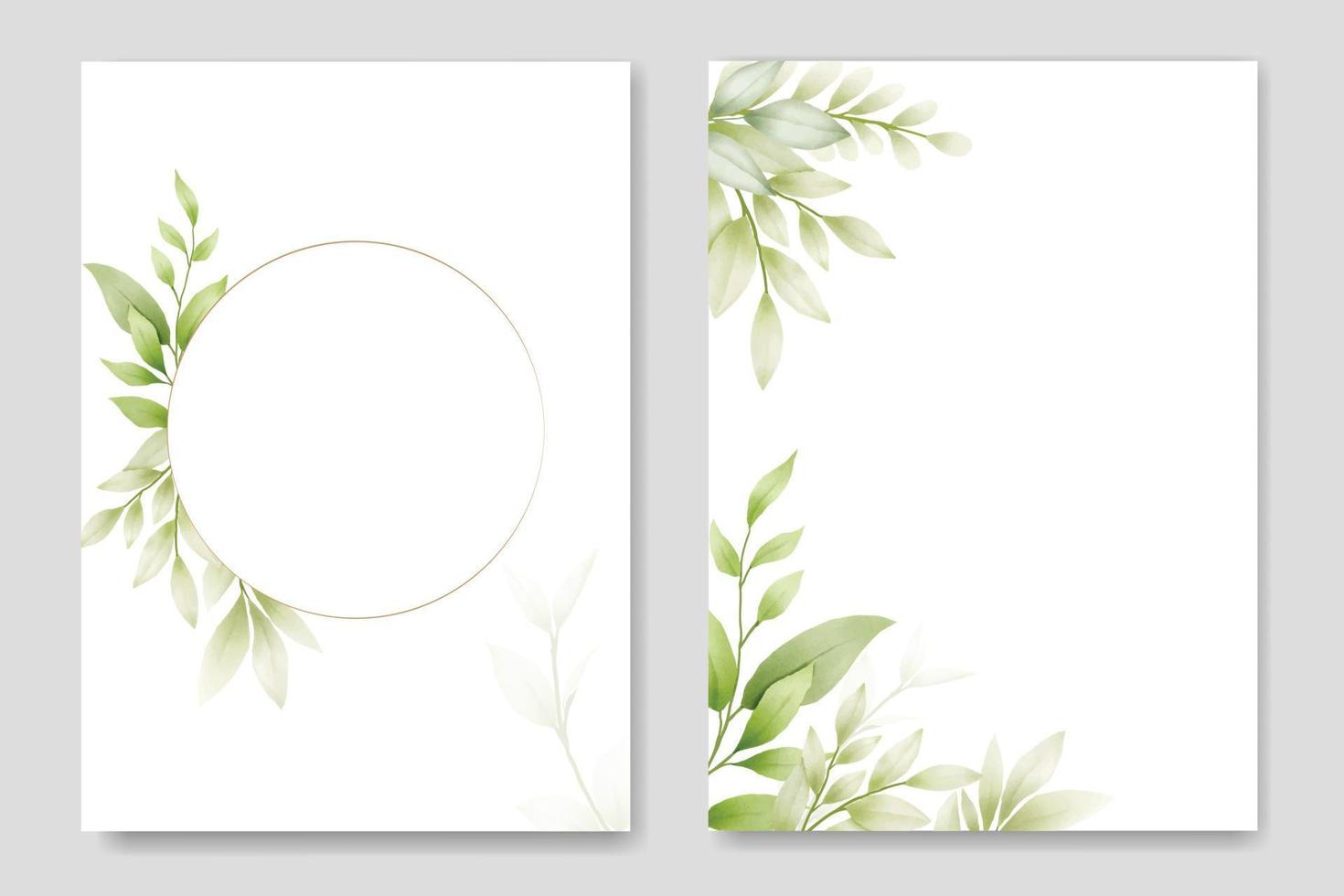 Wedding invitation Card with Green Leaves watercolor vector