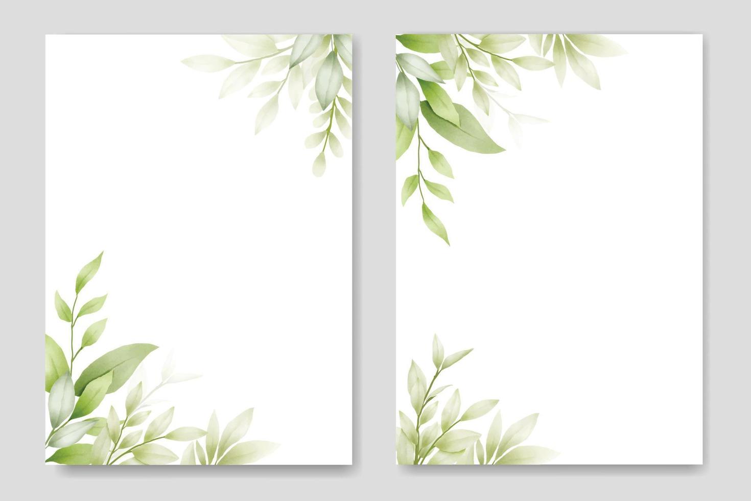 Wedding invitation Card with Green Leaves watercolor vector