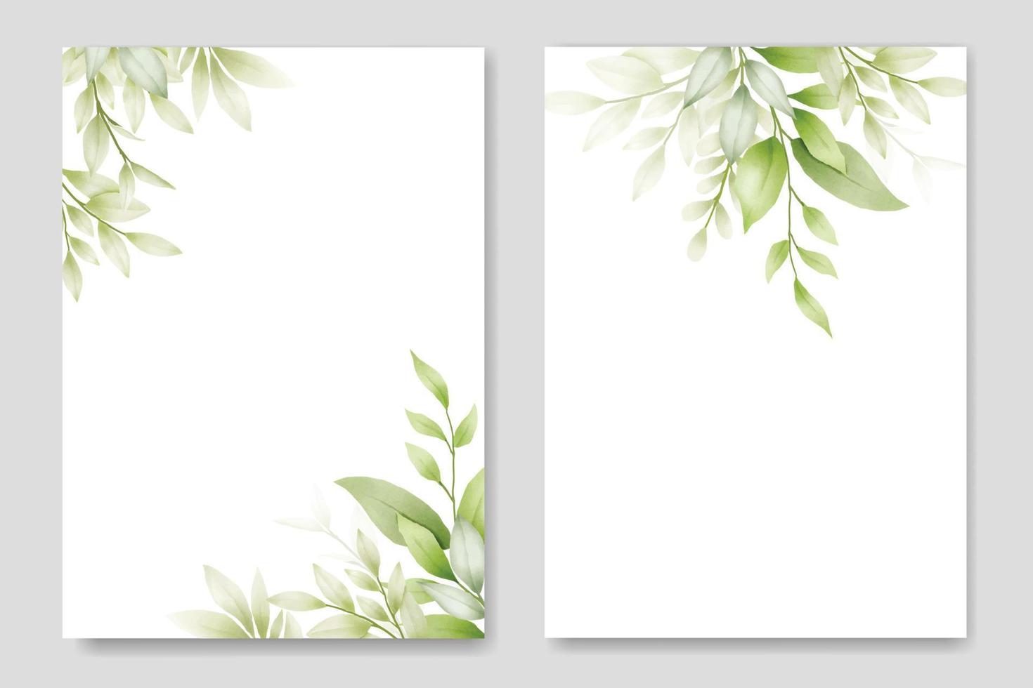 Wedding invitation Card with Green Leaves watercolor vector