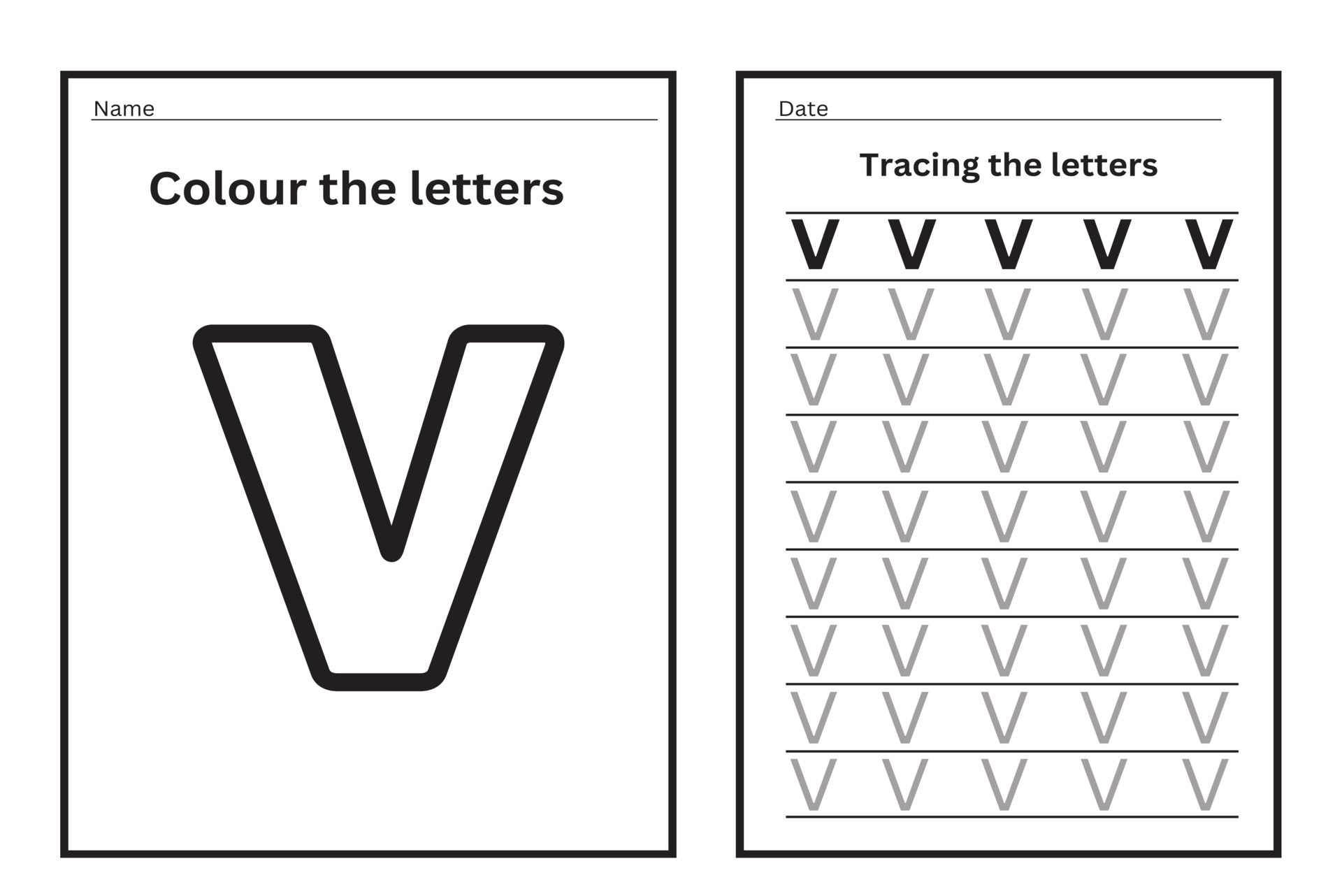 Alphabet tracing practice Letter V. Tracing practice worksheet