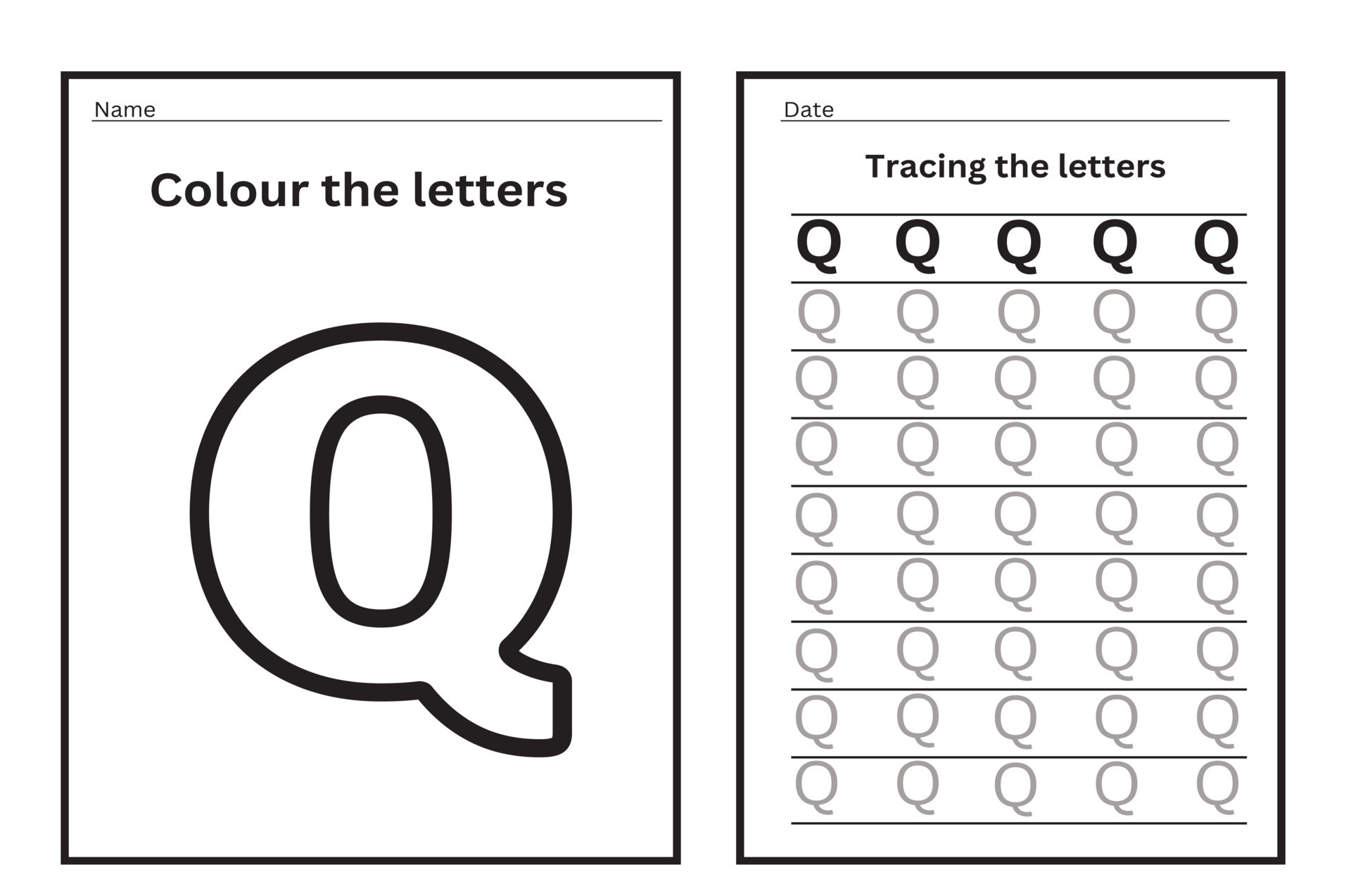 Alphabet tracing practice Letter Q. Tracing practice worksheet