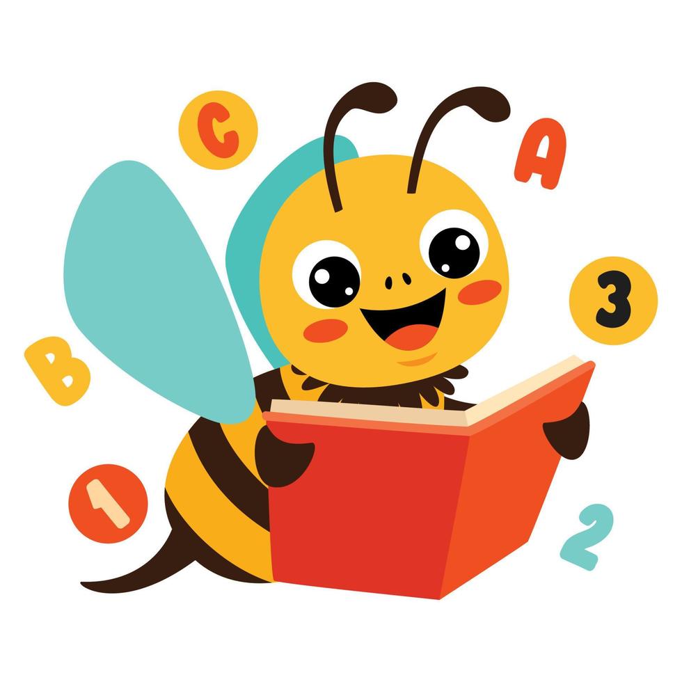 caricatura, dibujo, de, abeja, lectura, libro vector