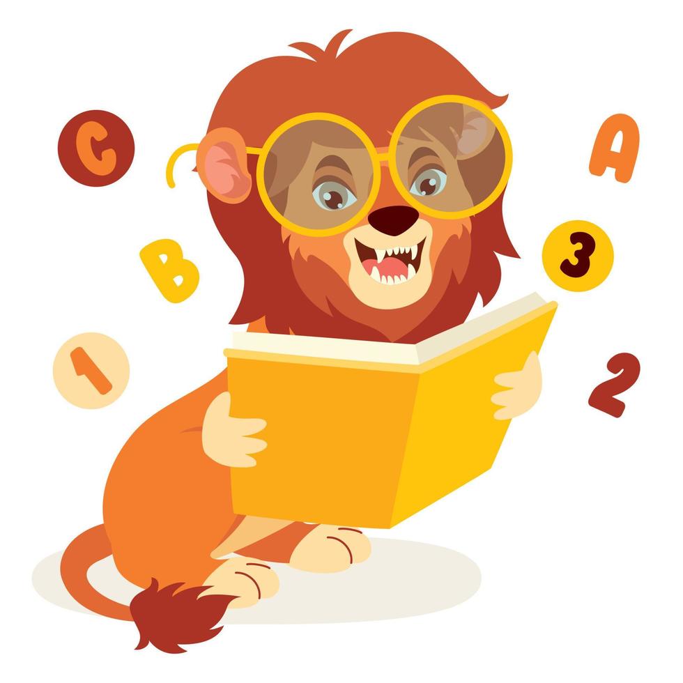 Cartoon Drawing Of Lion Reading Book vector