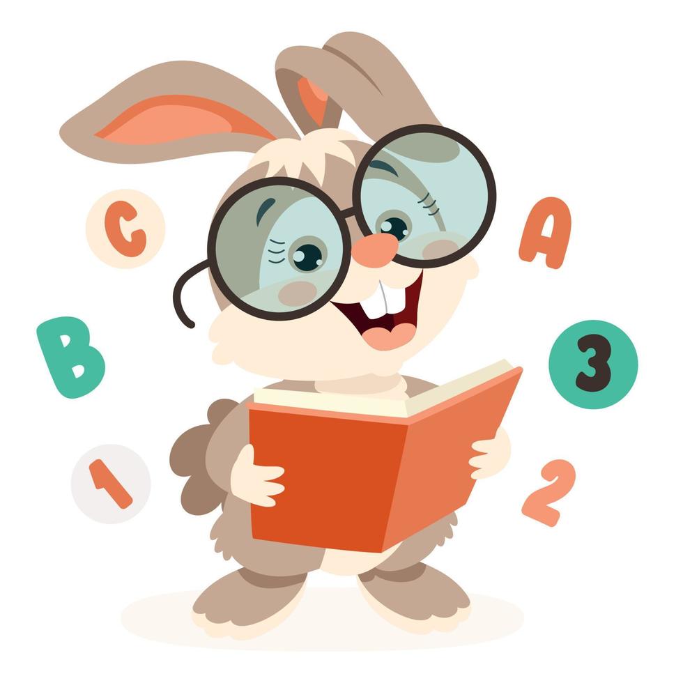 Cartoon Drawing Of Rabbit Reading Book vector