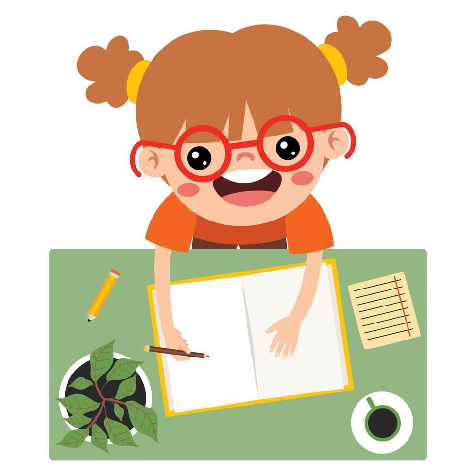 Top View Of Kid Writing On Desk 17066045 Vector Art at Vecteezy