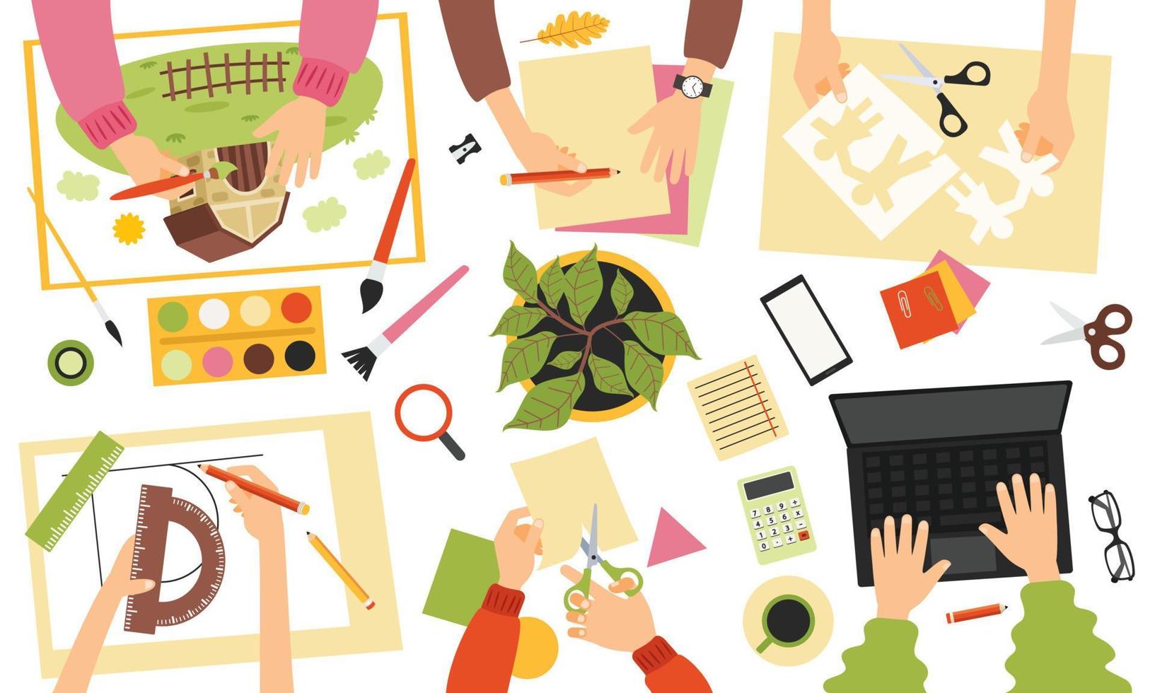 top-view-of-do-it-yourself-activities-on-table-17066050-vector-art-at