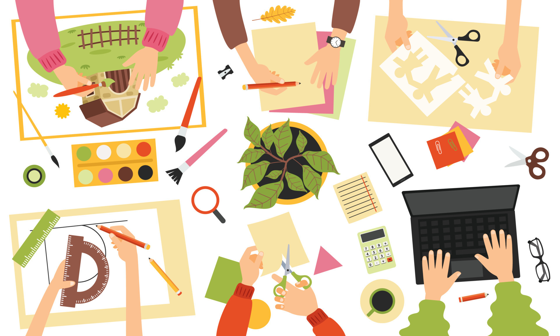 Top View Of Do It Yourself Activities On Table 17066050 Vector Art At top-view-of-do-it-yourself-activities-on-table-17066050-vector-art-at