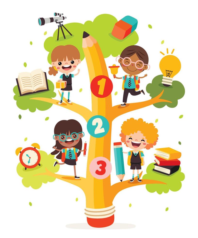 Education Tree With Cartoon Kids vector