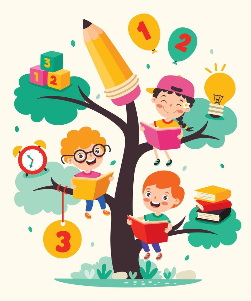 Education Tree With Cartoon Kids vector