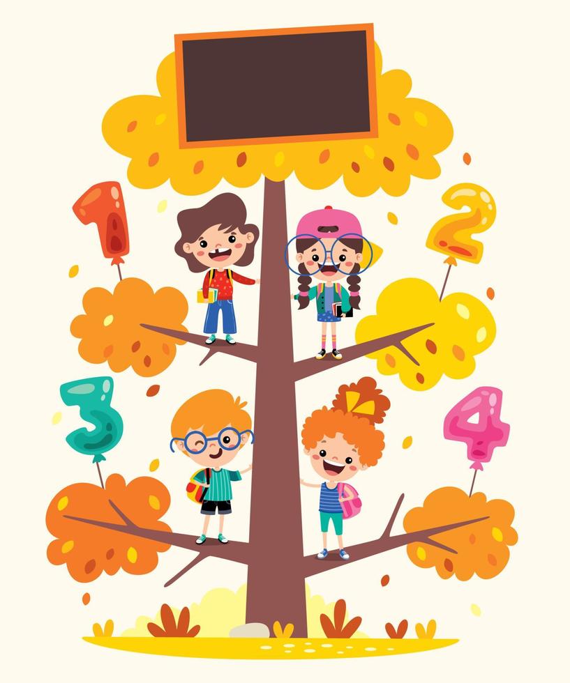 árbol de educación con niños de dibujos animados vector