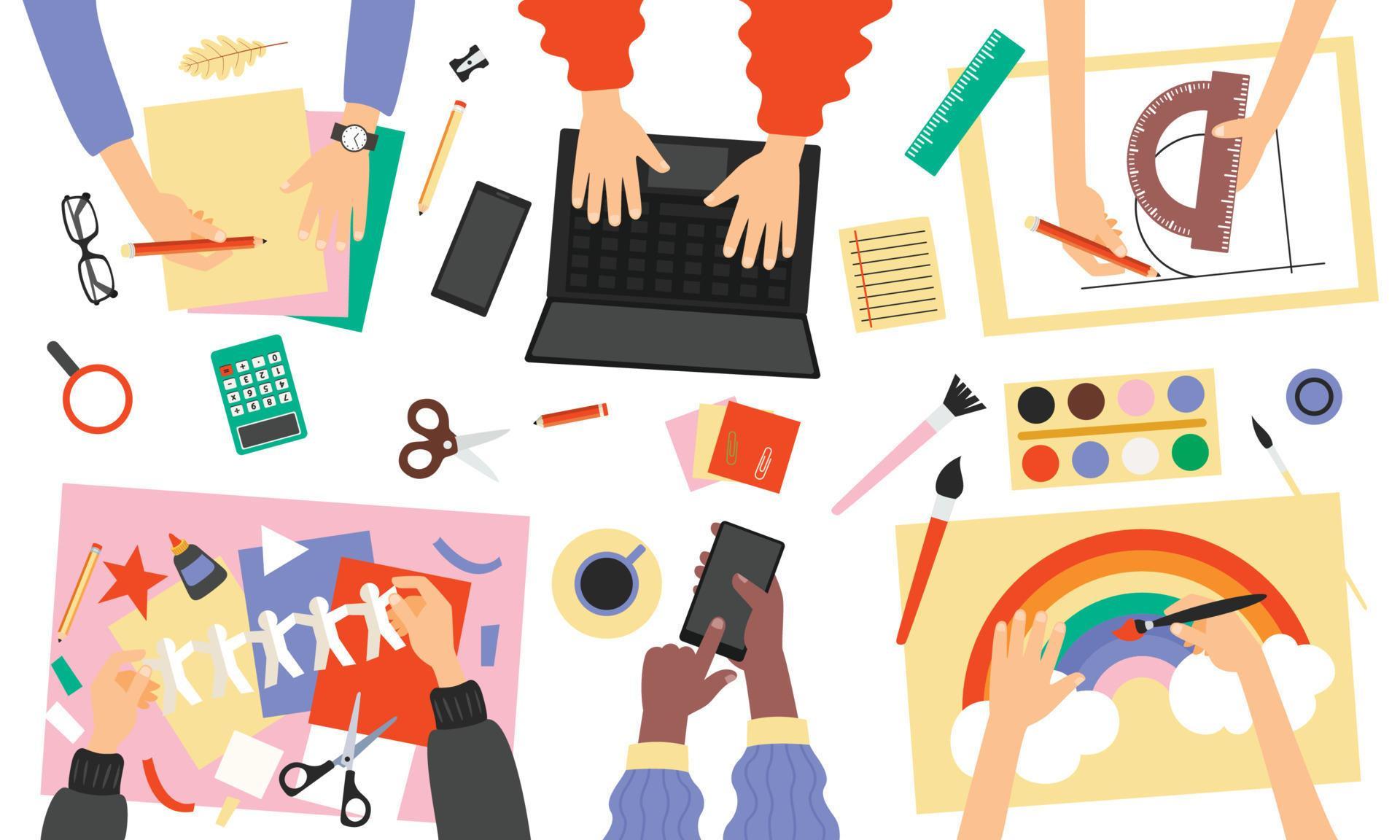 Top View Of Do It Yourself Activities On Table 17066062 Vector Art At top-view-of-do-it-yourself-activities-on-table-17066062-vector-art-at