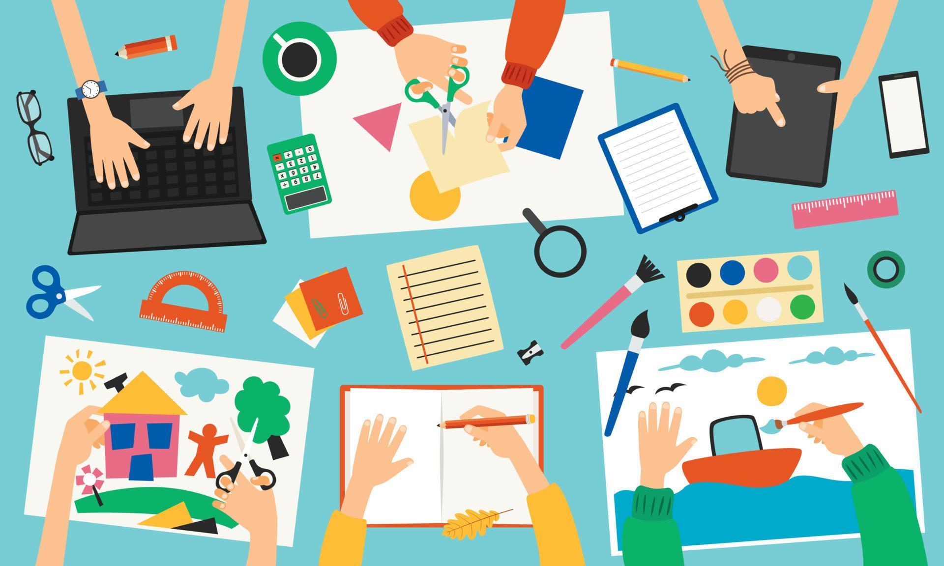 Top View Of Do It Yourself Activities On Table 17066063 Vector Art At top-view-of-do-it-yourself-activities-on-table-17066063-vector-art-at