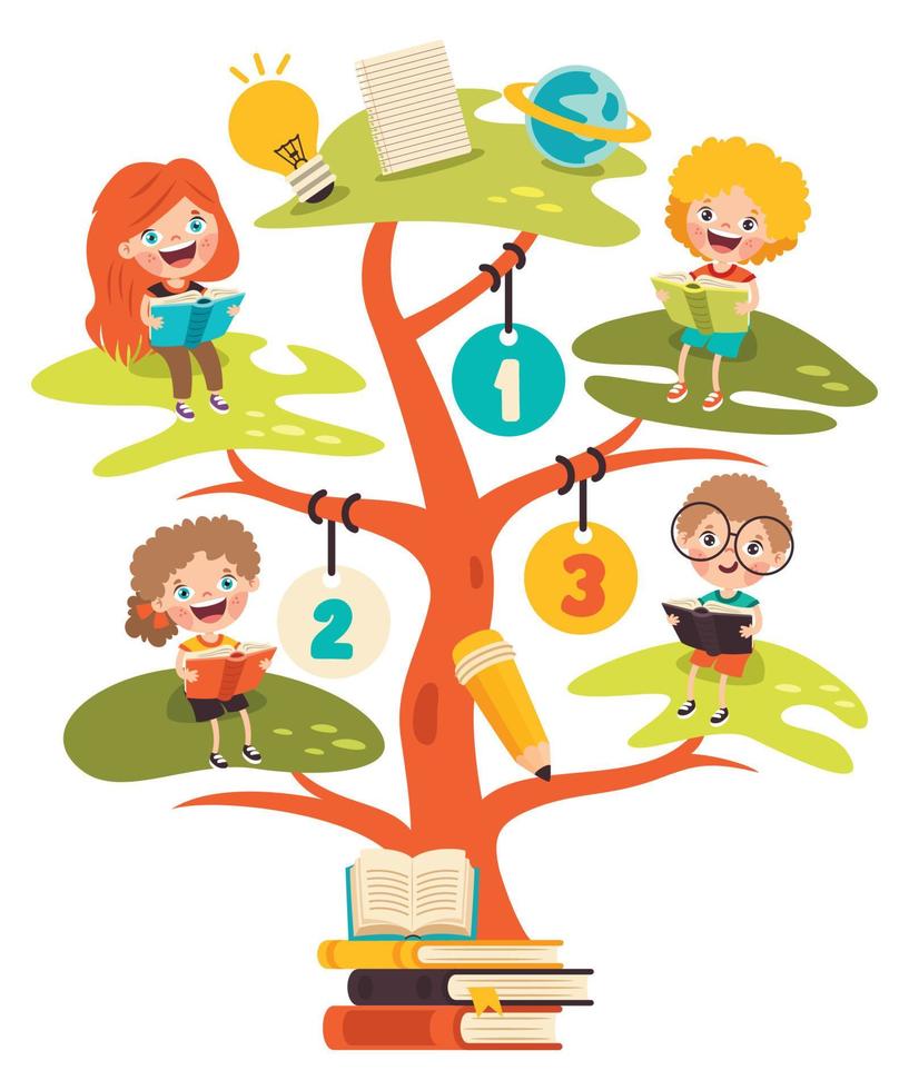 árbol de educación con niños de dibujos animados vector