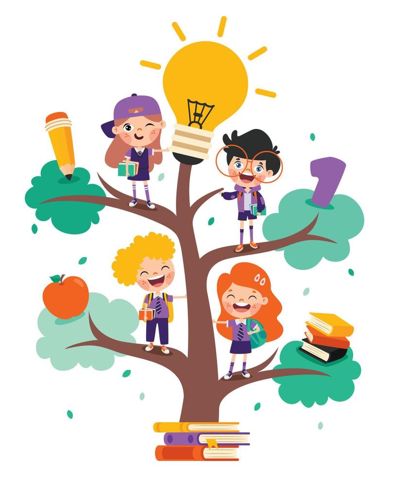 Education Tree With Cartoon Kids vector