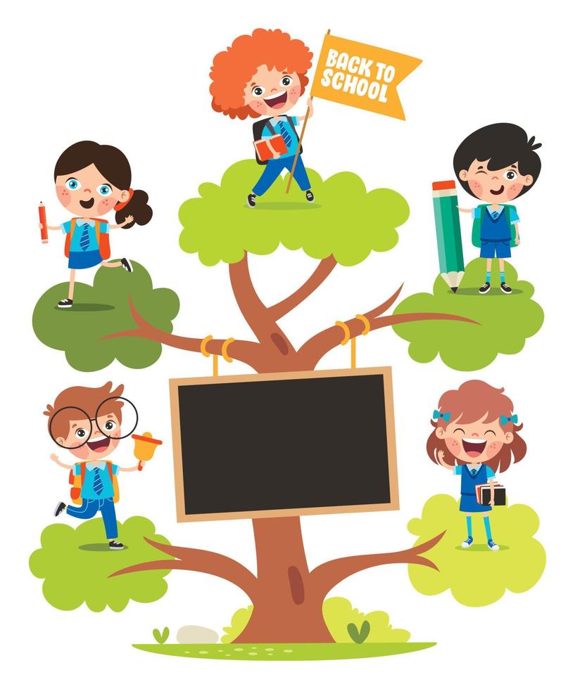 árbol de educación con niños de dibujos animados vector