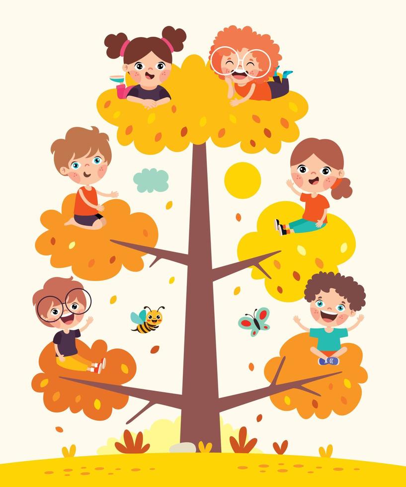Cartoon Children Playing At Tree vector