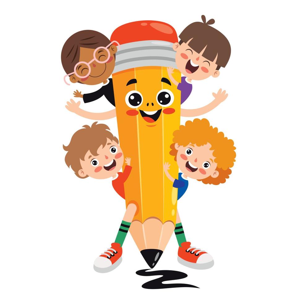 Kids Posing With Pencil Character vector