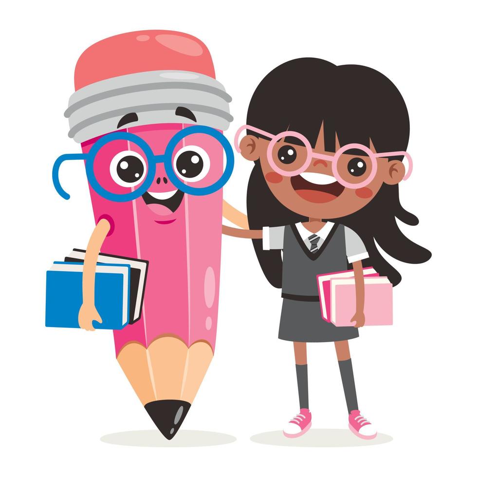 Kids Posing With Pencil Character vector