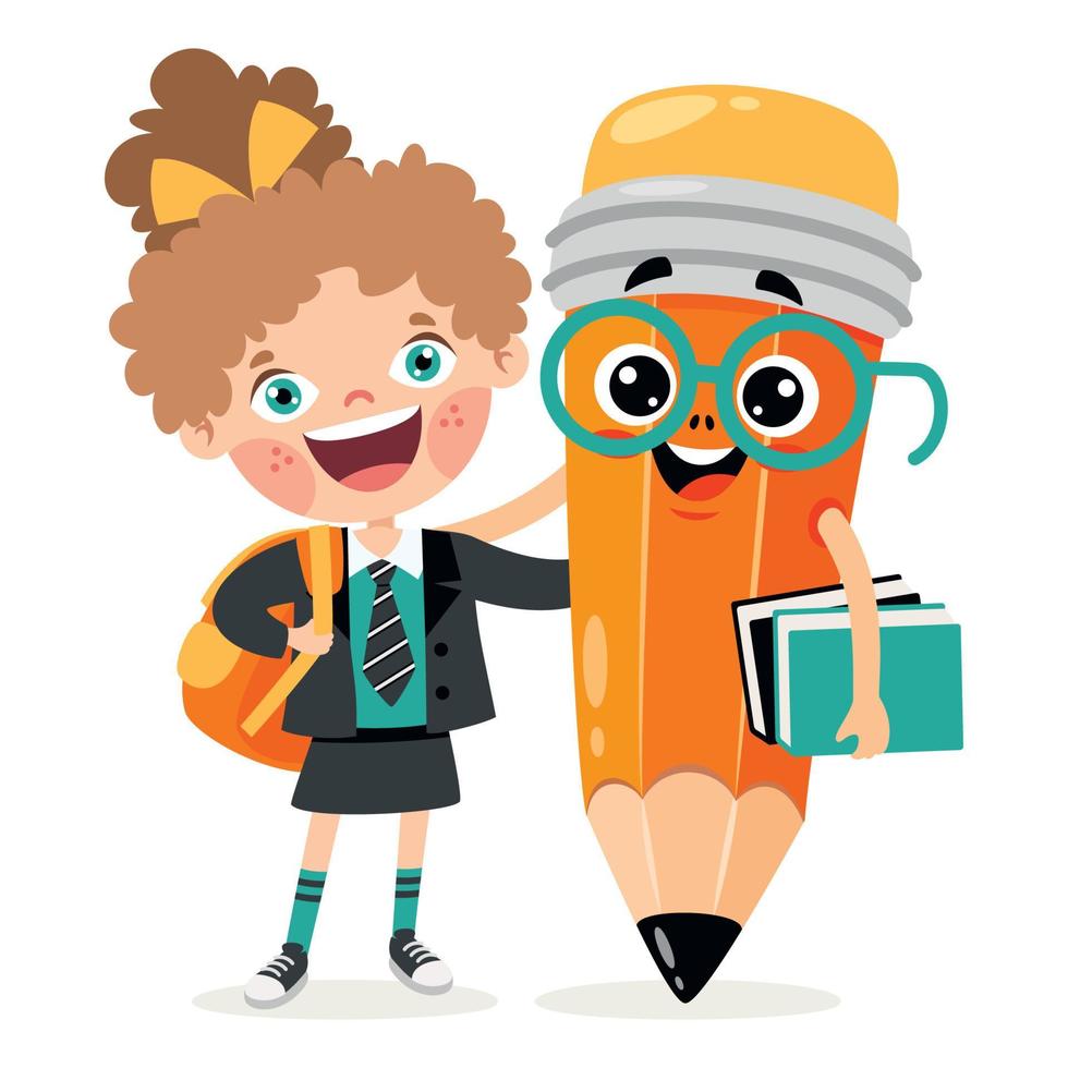 Kids Posing With Pencil Character vector